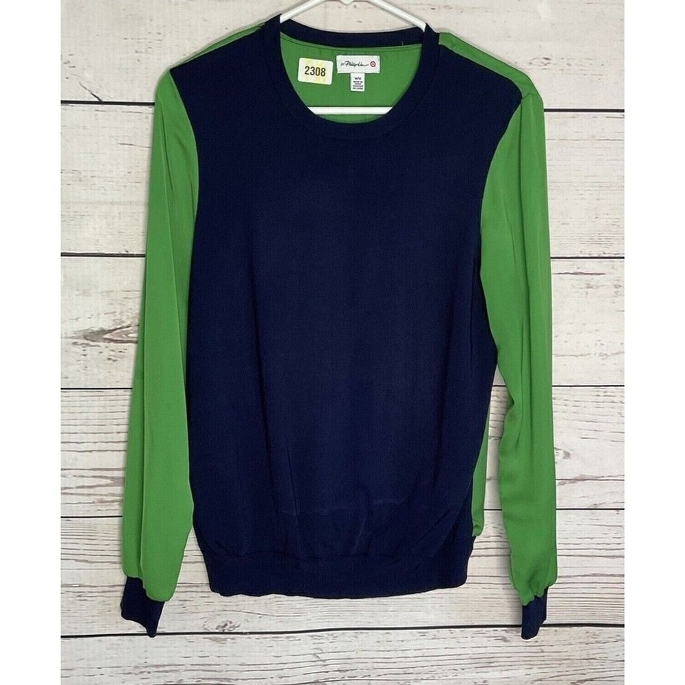 3.1 Phillip Lim Target Navy/Green Long Sleeve RoundNeck Sweater Women M China
